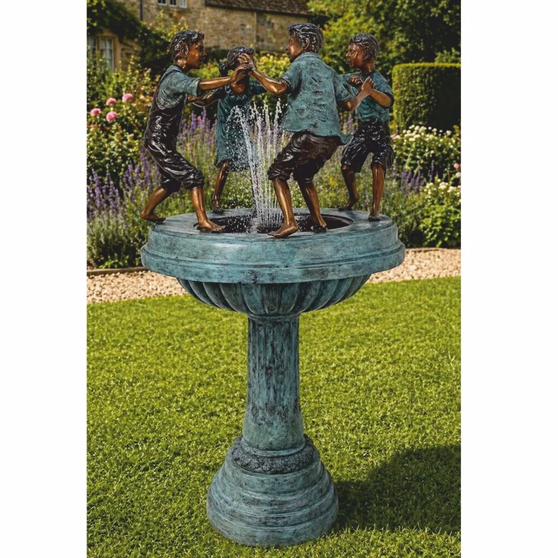 Casa Padrino Jugendstil Bronze Springbrunnen 4 Kinder H. 135 cm - Garten Deko