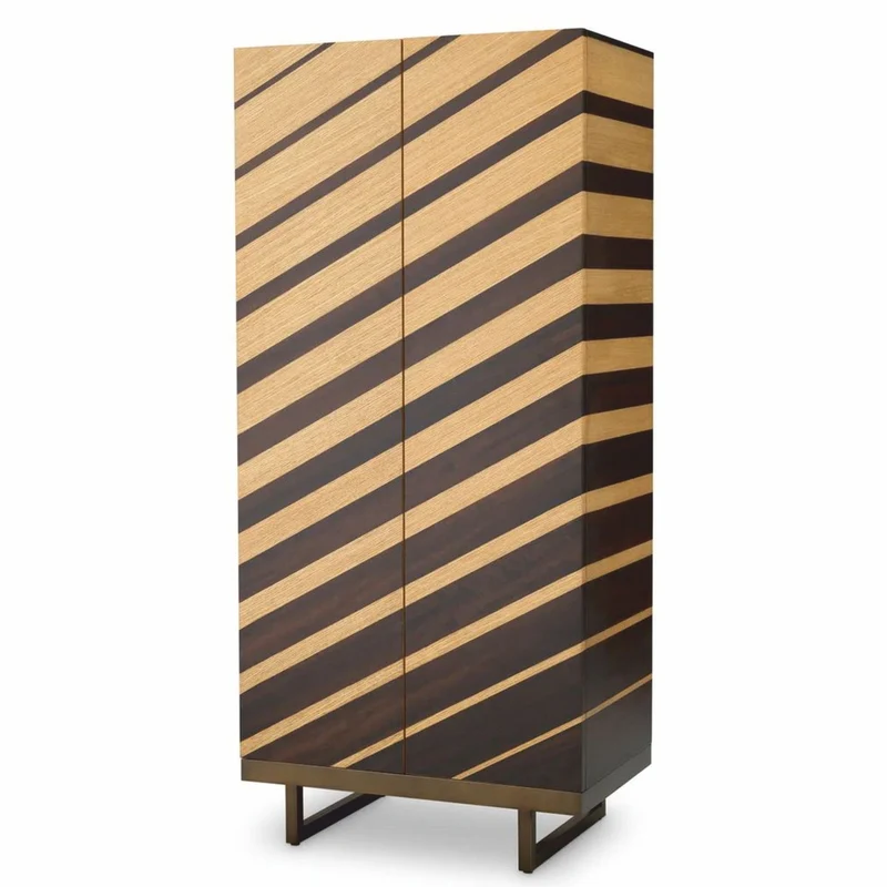 Casa Padrino Luxus Barschrank Naturfarben / Dunkelbraun / Bronze H. 175 cm - Bar Möbel