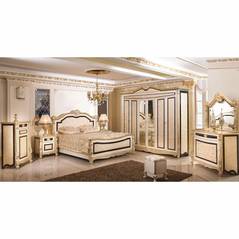 Casa Padrino Luxus Barock Kommode mit Spiegel und Hocker - Barock Schlafzimmer Möbel