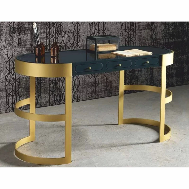 Casa Padrino Luxus Schreibtisch mit 3 Schubladen Schwarz / Gold 150 cm - Büro Möbel
