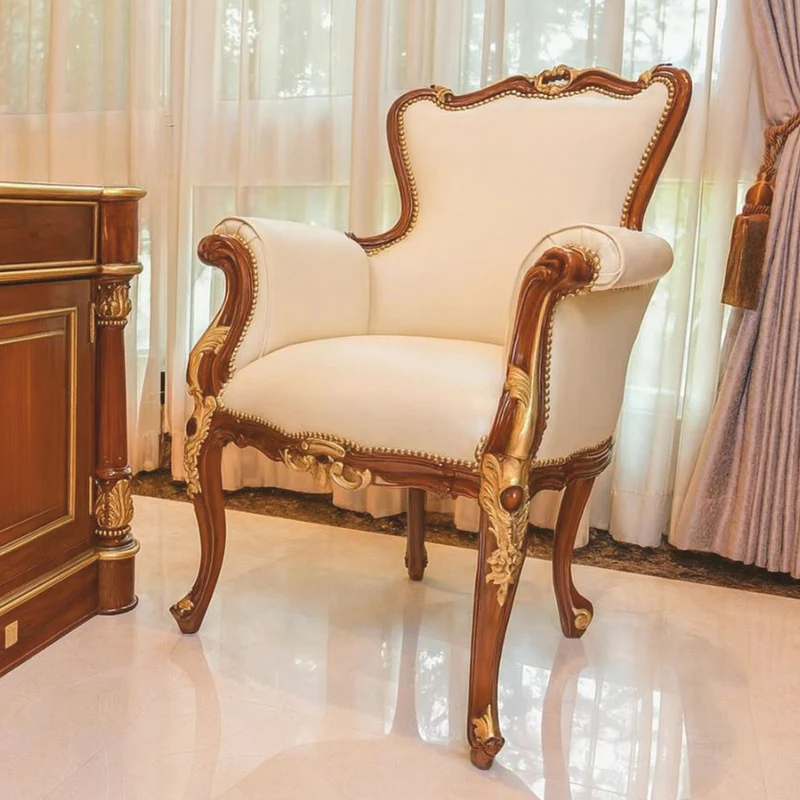 Casa Padrino Luxus Barock Echtleder Sessel Beige / Braun / Gold - Barock Leder Möbel - Made in Italy