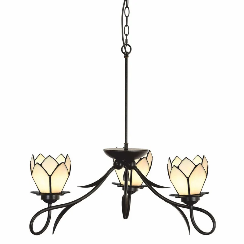 Casa Padrino Art Deco Tiffany Kronleuchter Braun / Weiß Ø 80 cm - Tiffany Leuchten