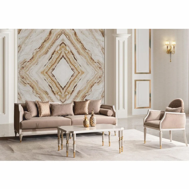 Casa Padrino Luxus Barock Couchtisch Creme / Gold 110 cm - Barock Wohnzimmer Möbel