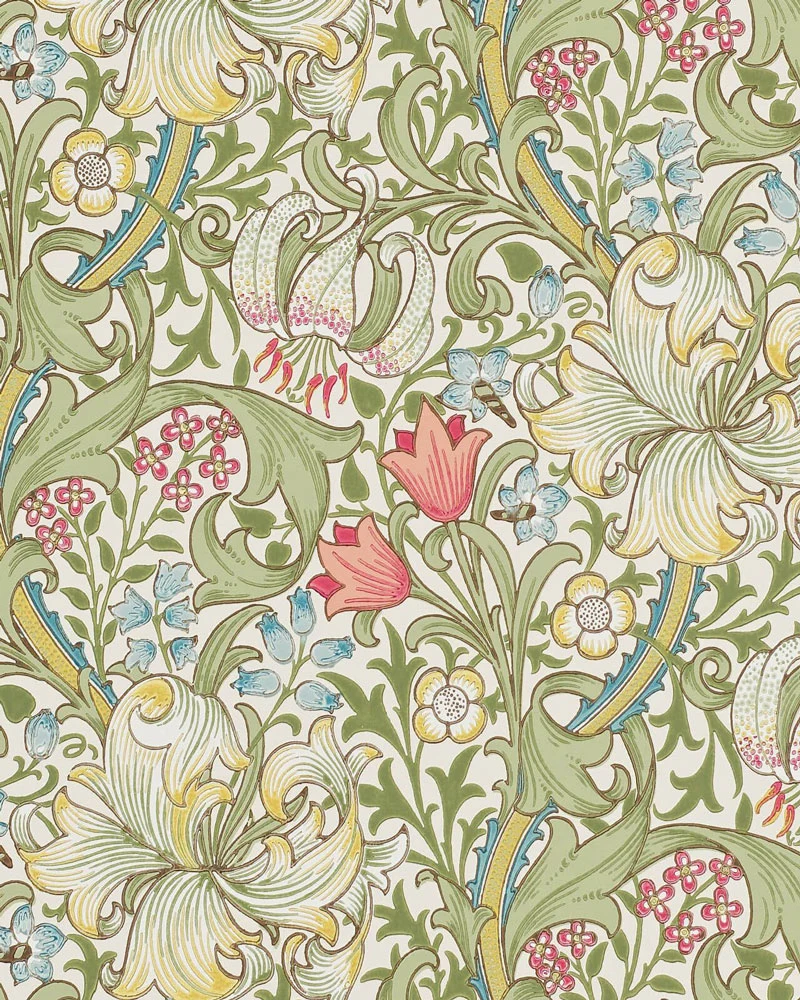William Morris & Co. Tapet - Golden Lily Green/Red