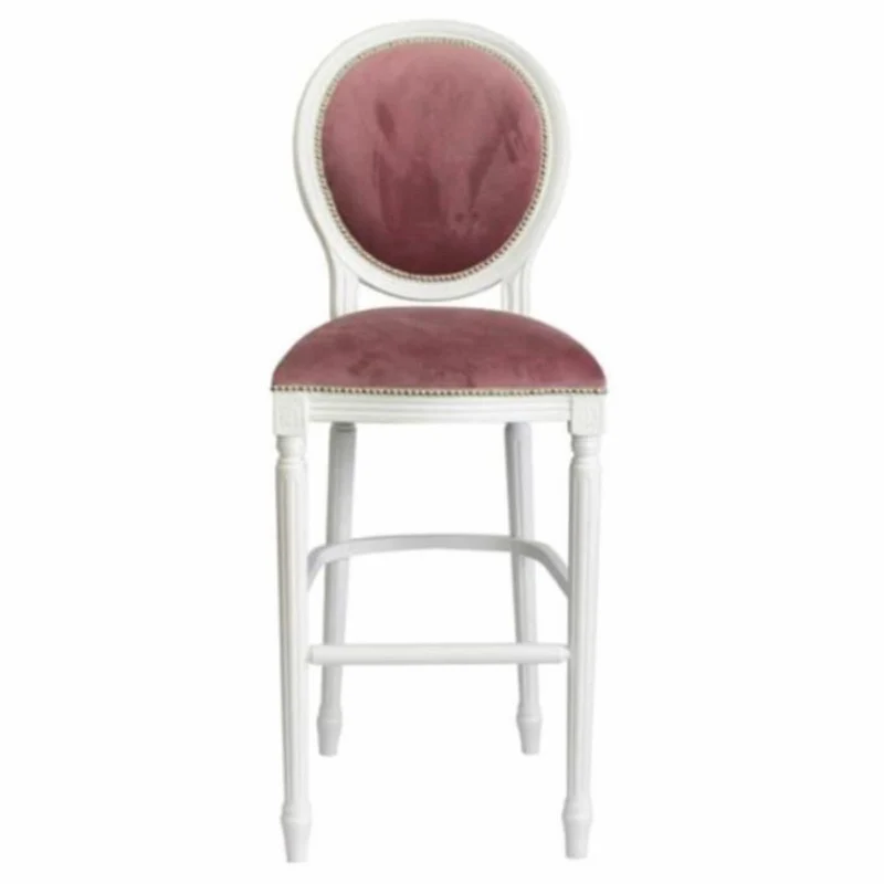 Casa Padrino Luxus Barock Barstuhl Rosa / Weiß H. 127 cm - Barock Bar Möbel