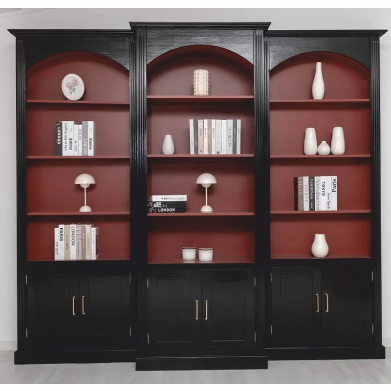 Casa Padrino Landhausstil Bücherschrank 3er Set Schwarz / Bordeauxrot - Landhausstil Möbel