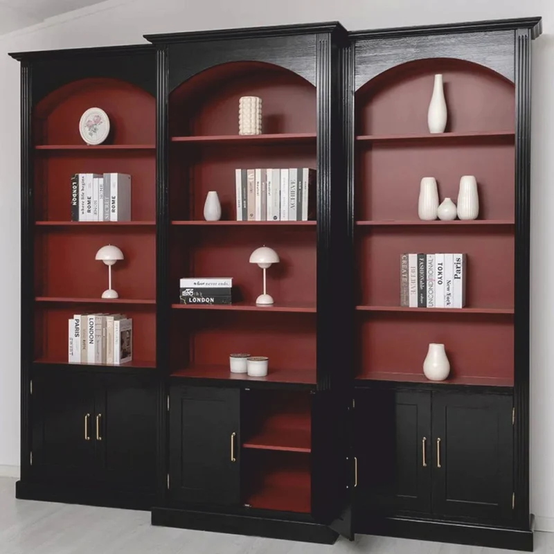 Casa Padrino Landhausstil Bücherschrank 3er Set Schwarz / Bordeauxrot - Landhausstil Möbel