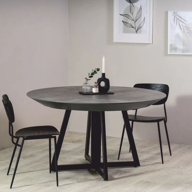 Casa Padrino Esstisch Grau / Schwarz 138-314 cm - Runder Ausziehbarer Küchentisch