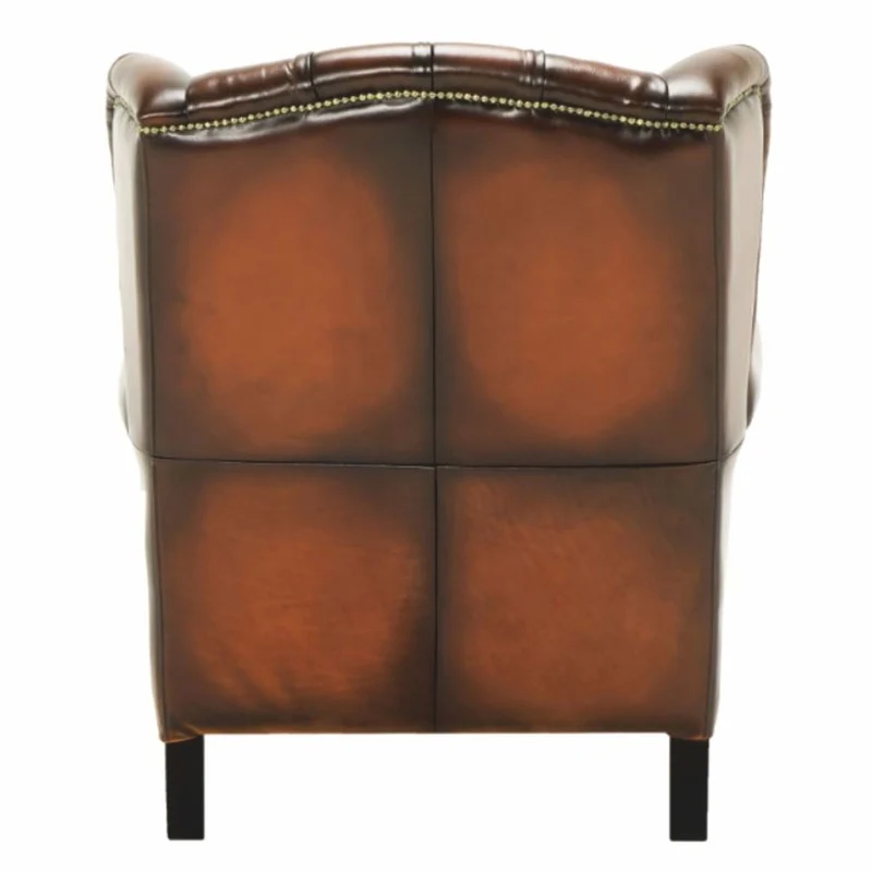 Casa Padrino Luxus Chesterfield Leder Ohrensessel Vintage Braun / Schwarz H. 105 cm