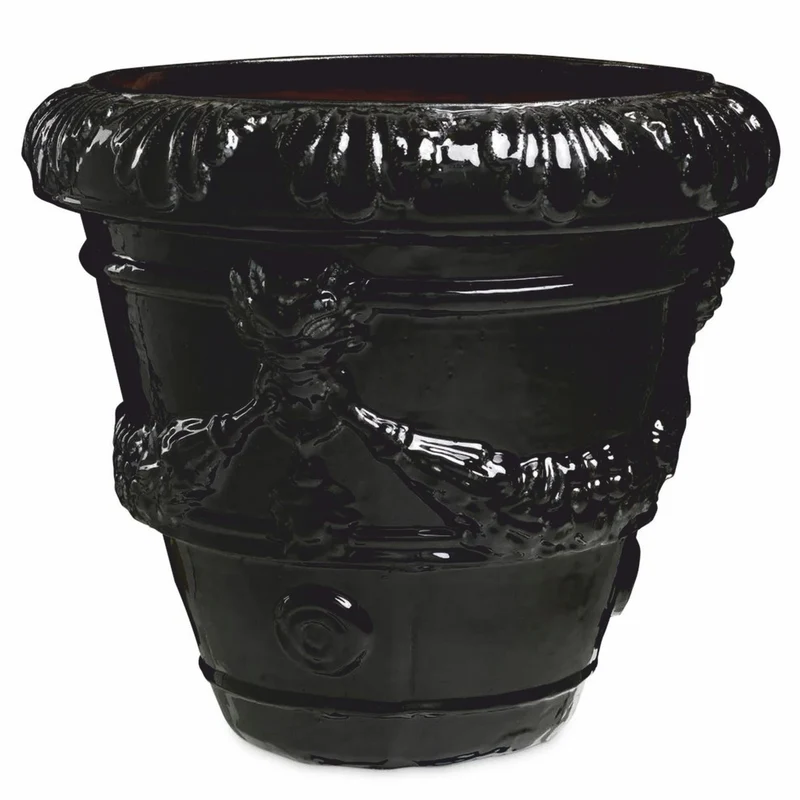Casa Padrino Luxus Barock Keramik Blumentopf Schwarz Ø 60 x H. 56 cm - Garten Deko