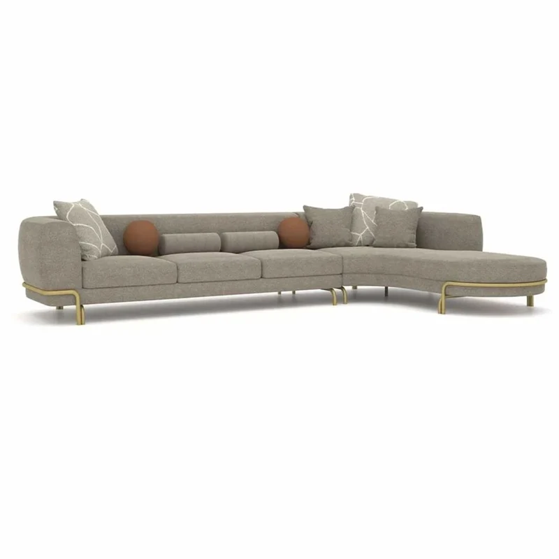 Casa Padrino Luxus Ecksofa Grau / Messing 390 cm - Wohnzimmer & Hotel Möbel