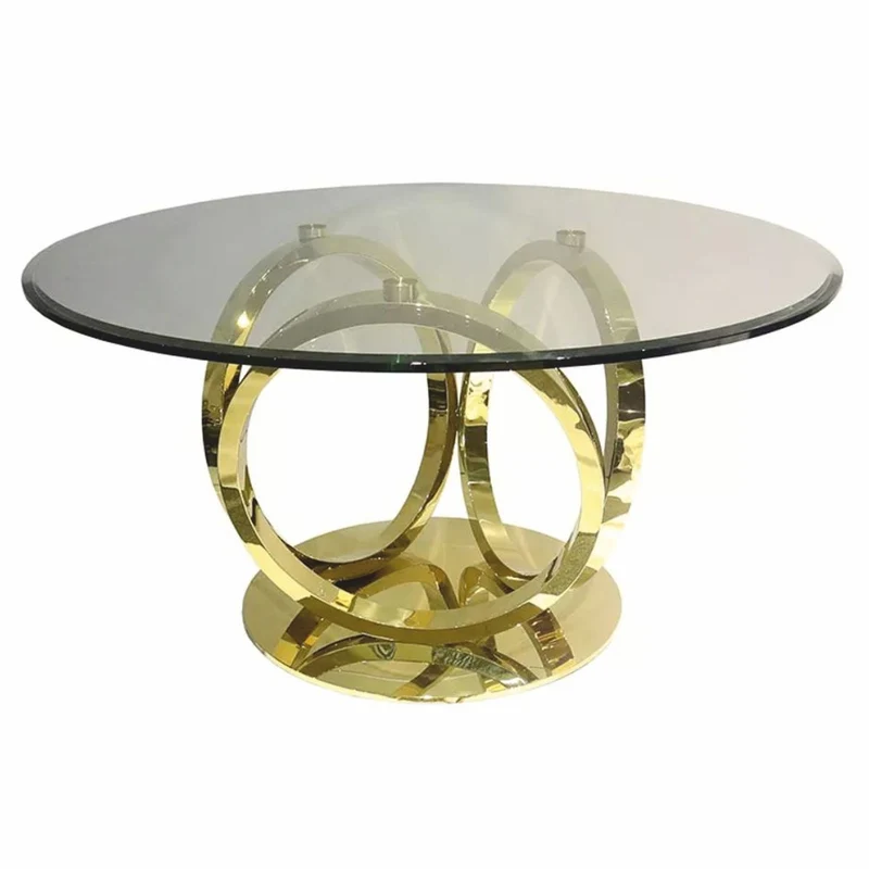 Casa Padrino Designer Esstisch mit Glasplatte Gold Ø 150 cm - Esszimmer Möbel
