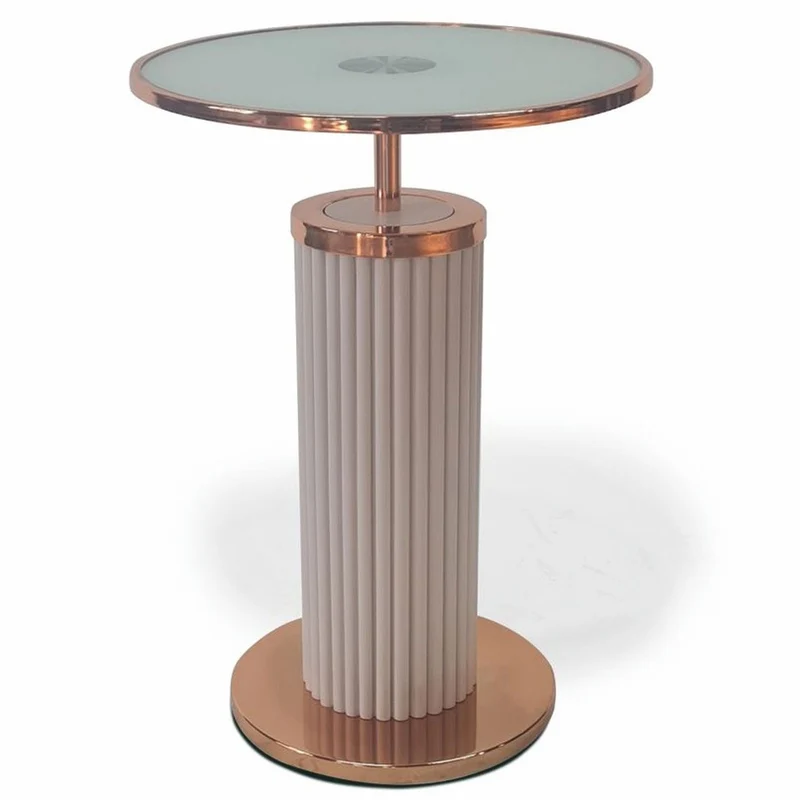 Casa Padrino Luxus Beistelltisch mit Glasplatte Grau / Kupfer H. 57 cm - Luxus Möbel
