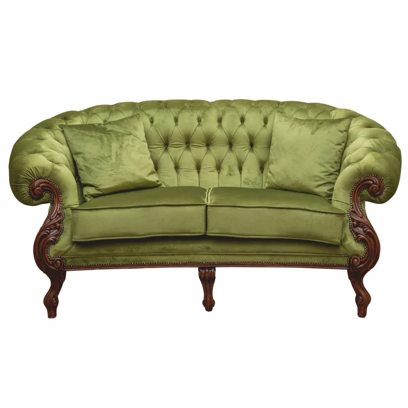 Casa Padrino Luxus Barock Samt Sofa Grün / Dunkelbraun 165 cm - Barock Möbel