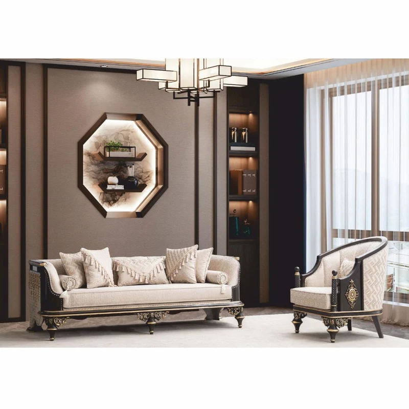 Casa Padrino Luxus Barock Wohnzimmer Set Beige / Braun / Gold - Barock Möbel