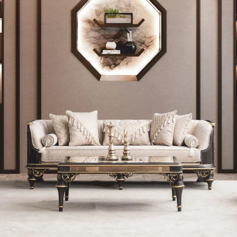 Casa Padrino Luxus Barock Wohnzimmer Set Beige / Braun / Gold - Barock Möbel