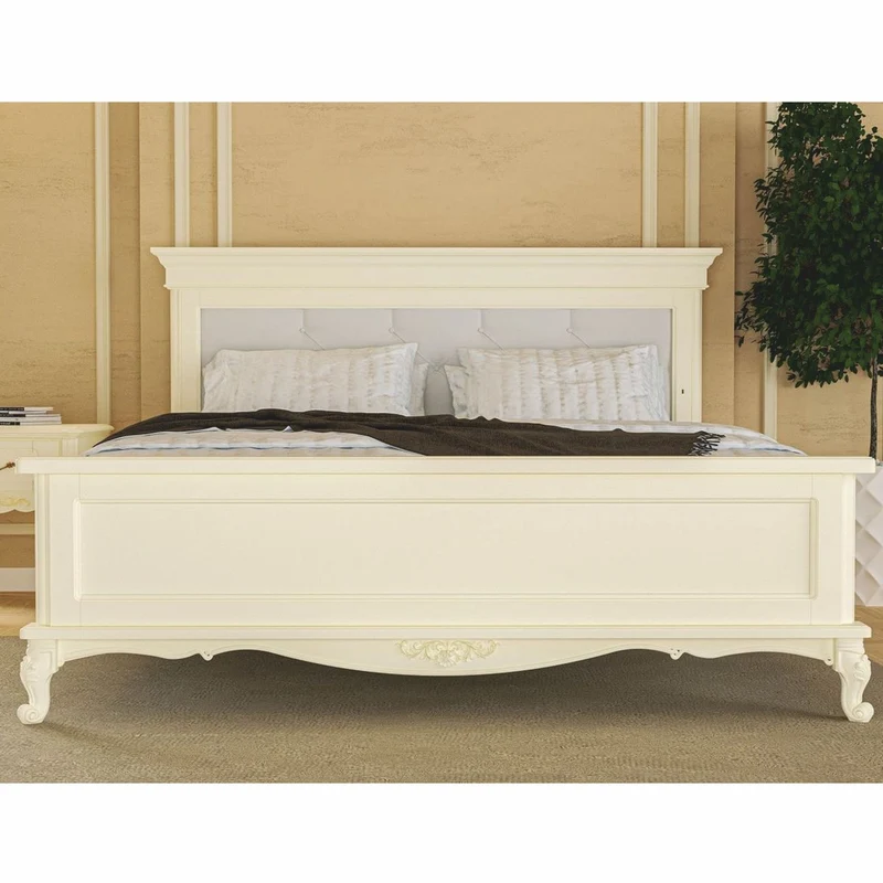 Casa Padrino Luxus Barock Doppelbett Creme - Prunkvolle Barockstil Schlafzimmer Möbel