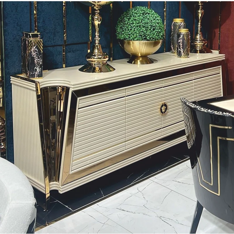 Casa Padrino Luxus Sideboard Creme / Gold 235 cm - Luxus Hotel Möbel