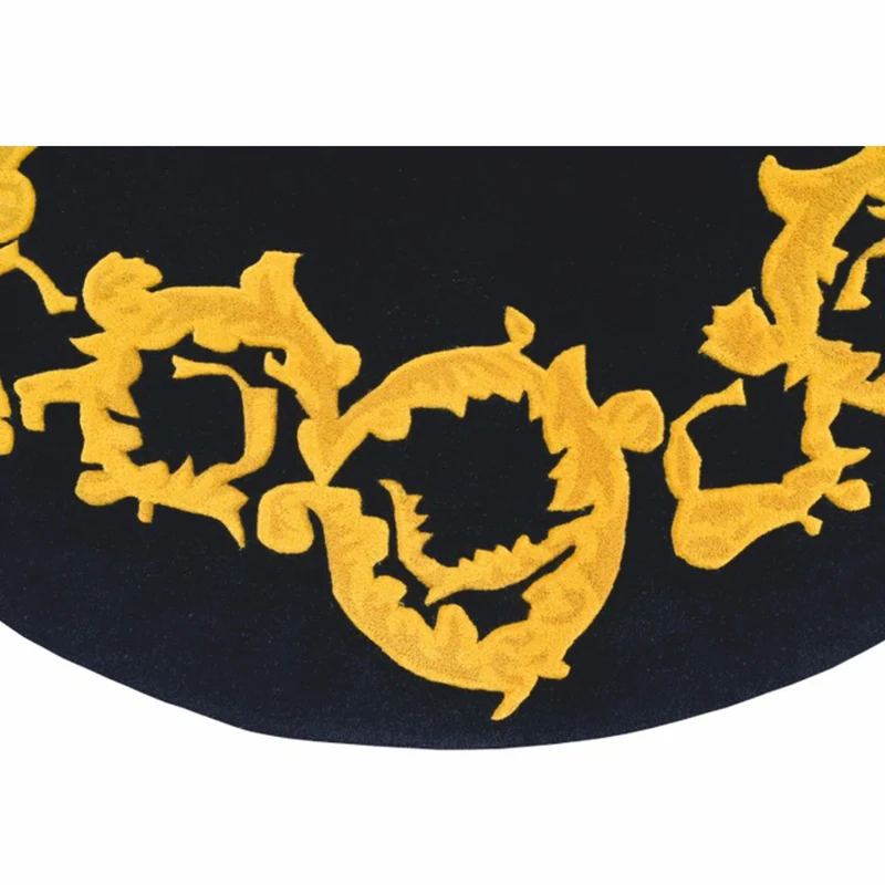 Casa Padrino Luxus Wollteppich Schwarz / Gold Ø 175 cm - Luxus Interior
