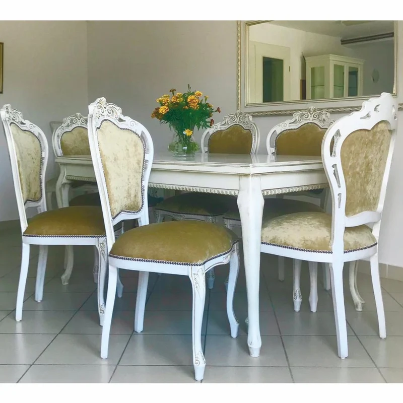 Casa Padrino Luxus Barock Esszimmer Set Gold / Weiß - 1 Barock Esstisch & 6 Barock Stühle