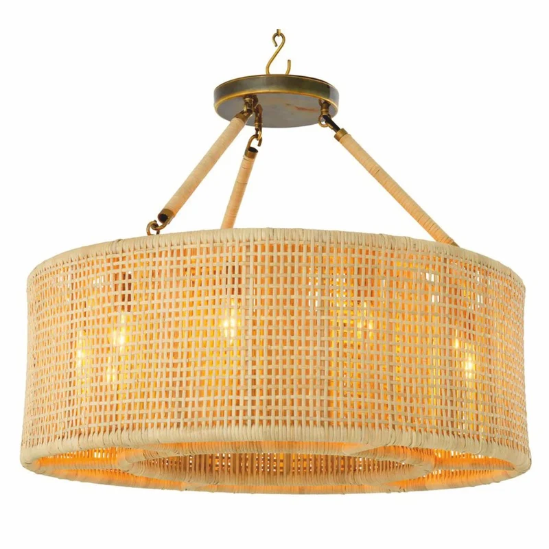 Casa Padrino Luxus Rattan Kronleuchter Naturfarben Ø 80 cm - Luxus Leuchten