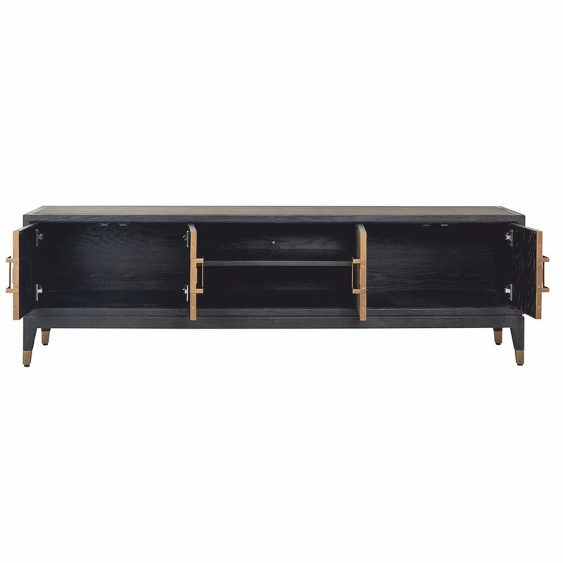 Casa Padrino Luxus TV Schrank Schwarz / Grau / Messing 185 cm - Wohnzimmer & Hotel Möbel