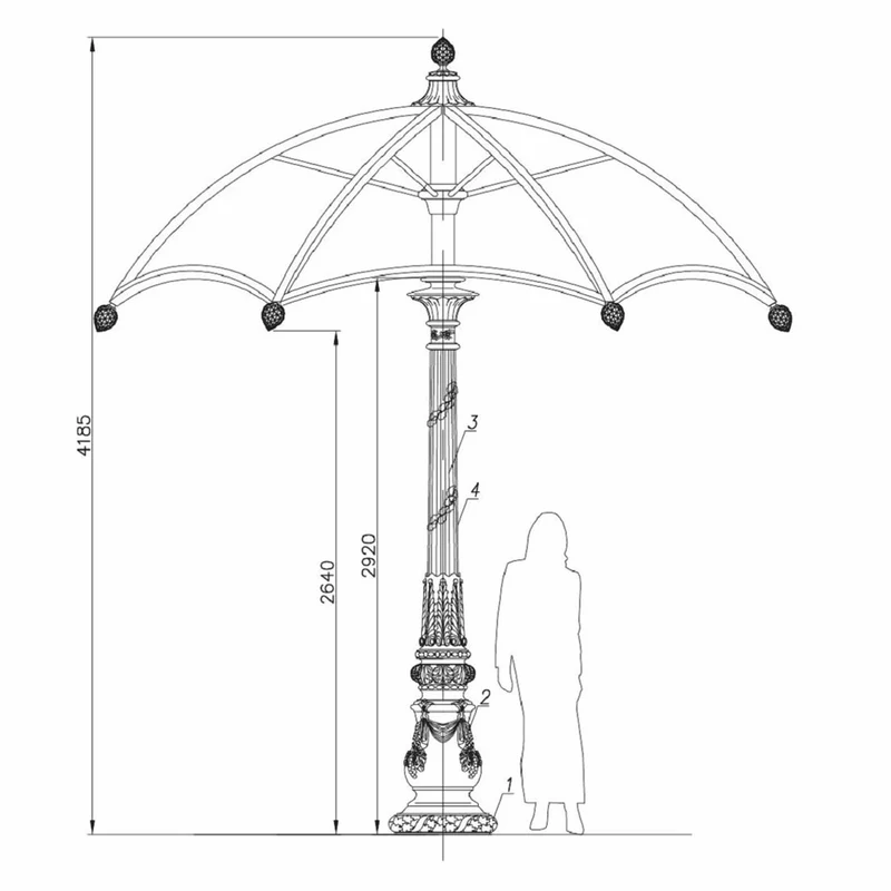 Casa Padrino Barock Garten Deko Sonnenschirm Schwarz / Bordeauxrot Ø 350 x H. 418,5 cm