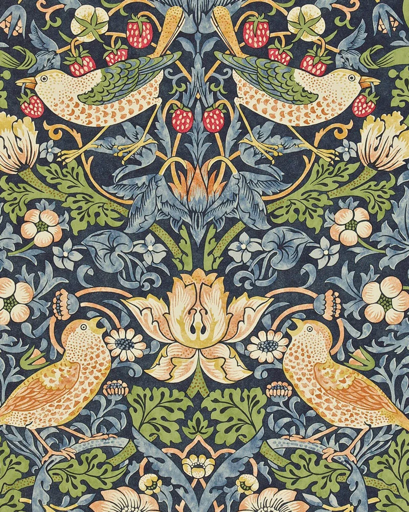 William Morris & Co. Tapet - Strawberry Thief indigo/mineral