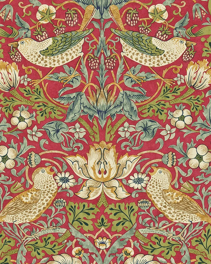 William Morris & Co. Tapet - Strawberry Thief crimson/slate