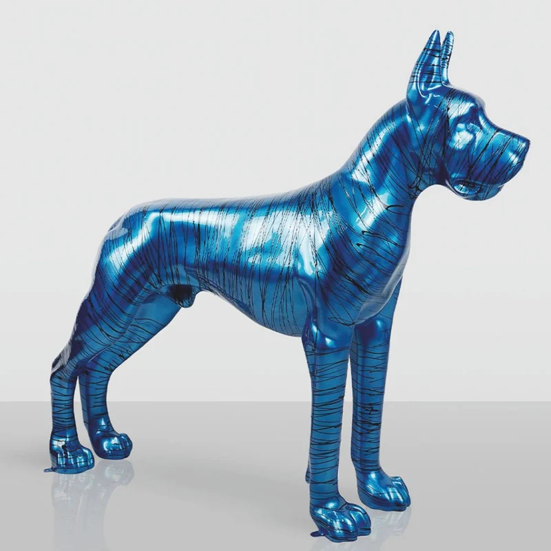 Casa Padrino XXL Deko Skulptur Deutsche Dogge Blau / Schwarz 130 cm - Garten Figur