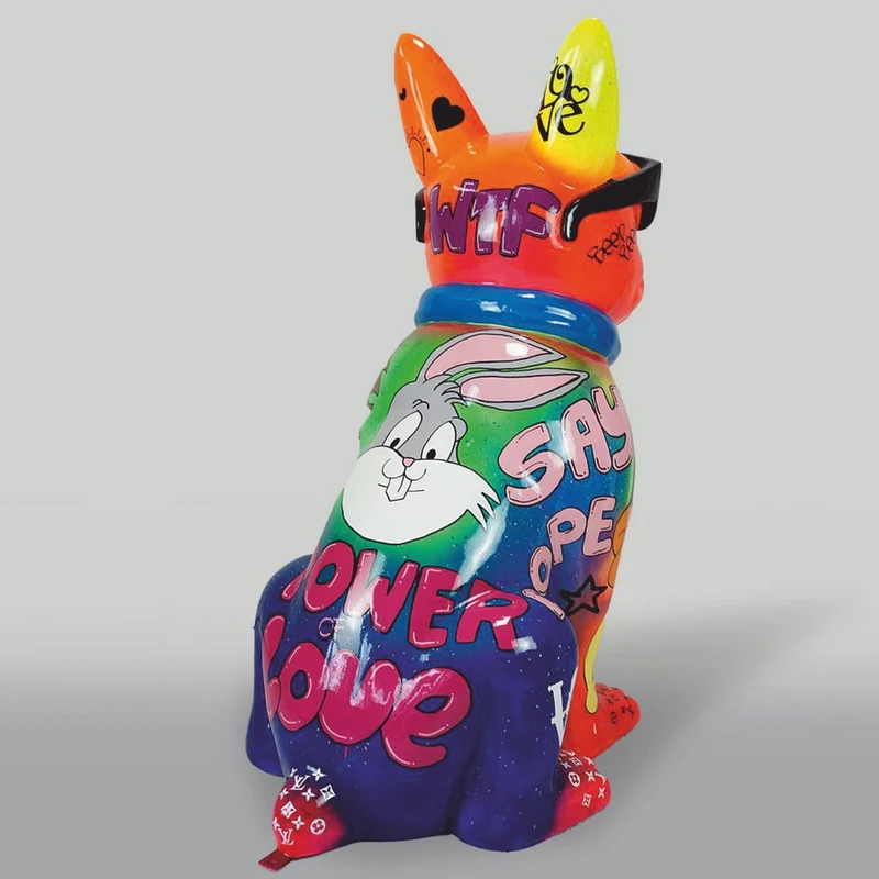 Casa Padrino XXL Deko Skulptur Hund Bulldogge mit Sonnenbrille Bunt H. 120 cm