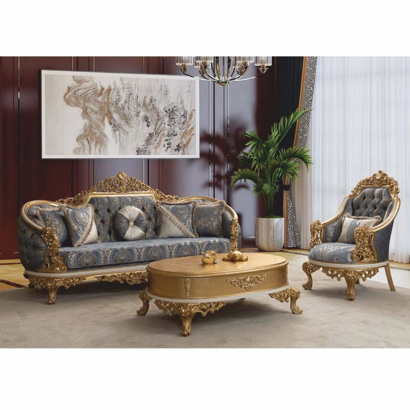 Casa Padrino Luxus Barock Wohnzimmer Set Blau / Weiß / Gold - Barock Möbel