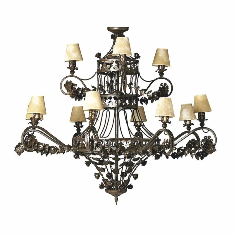 Casa Padrino Luxus Barock Schmiedeeisen Kronleuchter Braun / Beige Ø 100 x H. 100 cm