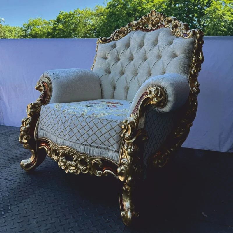 Casa Padrino Luxus Barock Sessel Weiß / Braun / Gold H. 120 cm - Barock Möbel