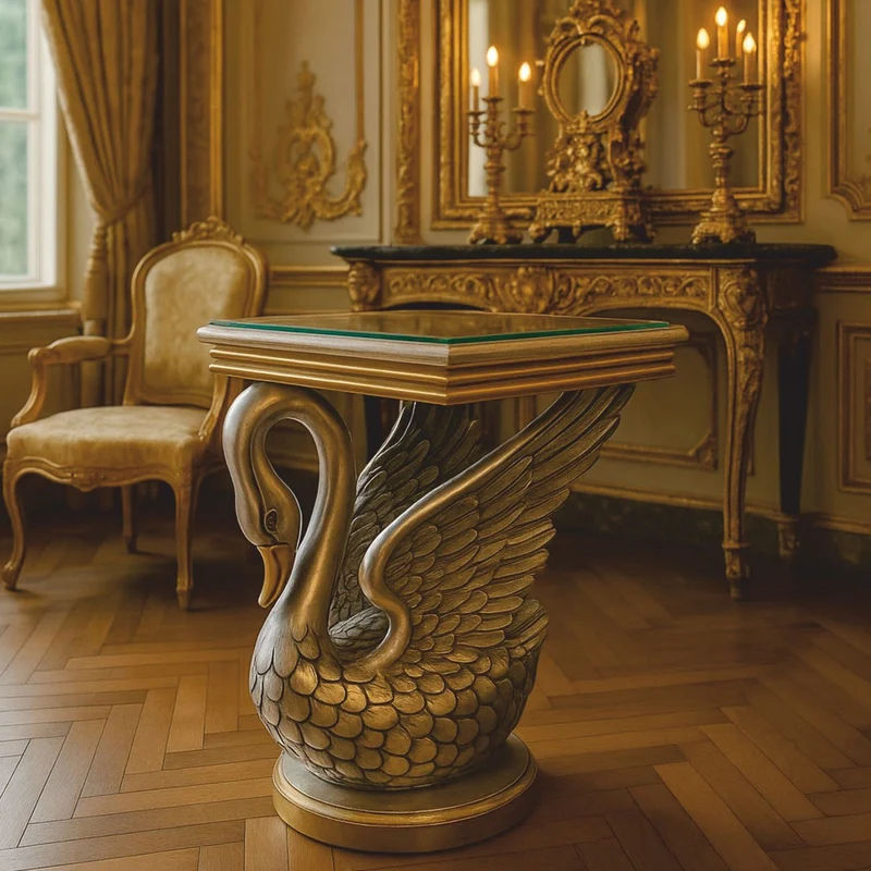 Casa Padrino Barock Beistelltisch Schwan mit Glasplatte Silber / Gold H. 78 cm - Barock Interior
