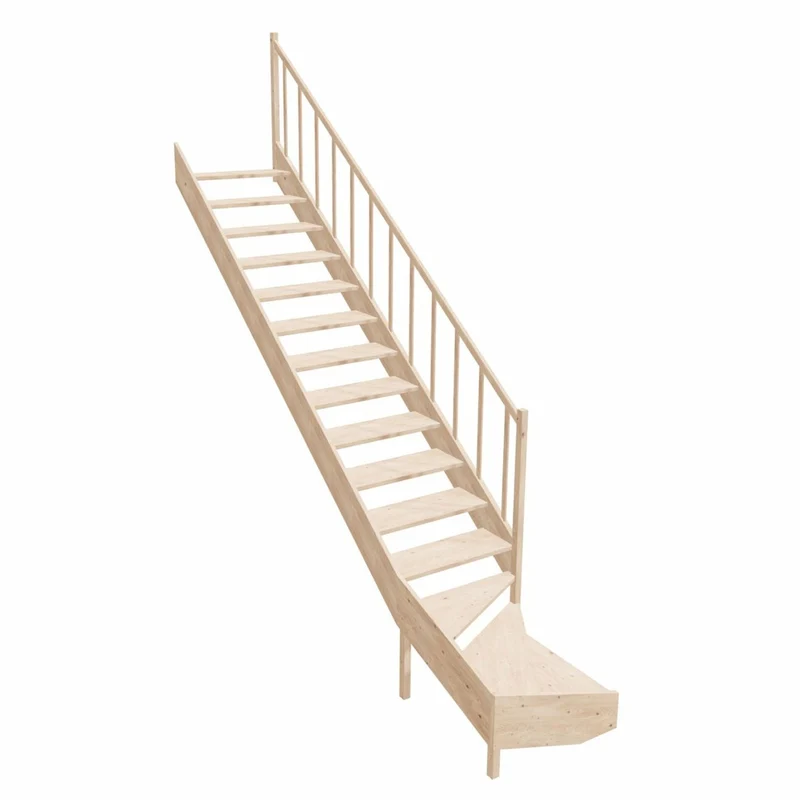 Casa Padrino Luxus Eck-Holztreppe mit Geländer rechte Seite Naturfarben H. 364 cm