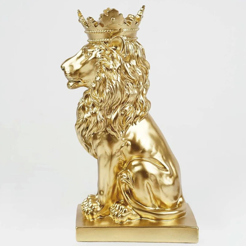 Casa Padrino Deko Figur Löwe mit Krone Gold H. 35 cm - Deko Skulptur