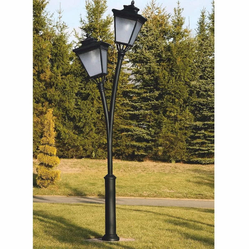 Casa Padrino Jugendstil Doppel Gartenlaterne Schwarz H. 353,5 cm - Außenbeleuchtung