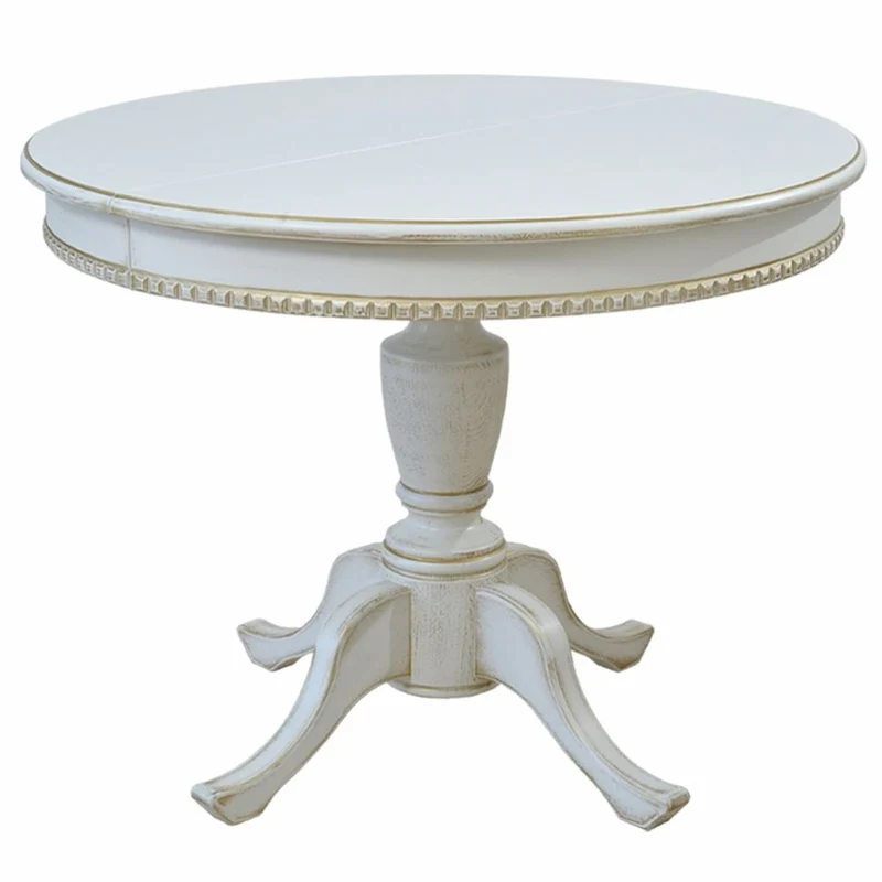 Casa Padrino Luxus Barock Esstisch Weiß / Gold 100-140 cm - Barock Esszimmer Möbel