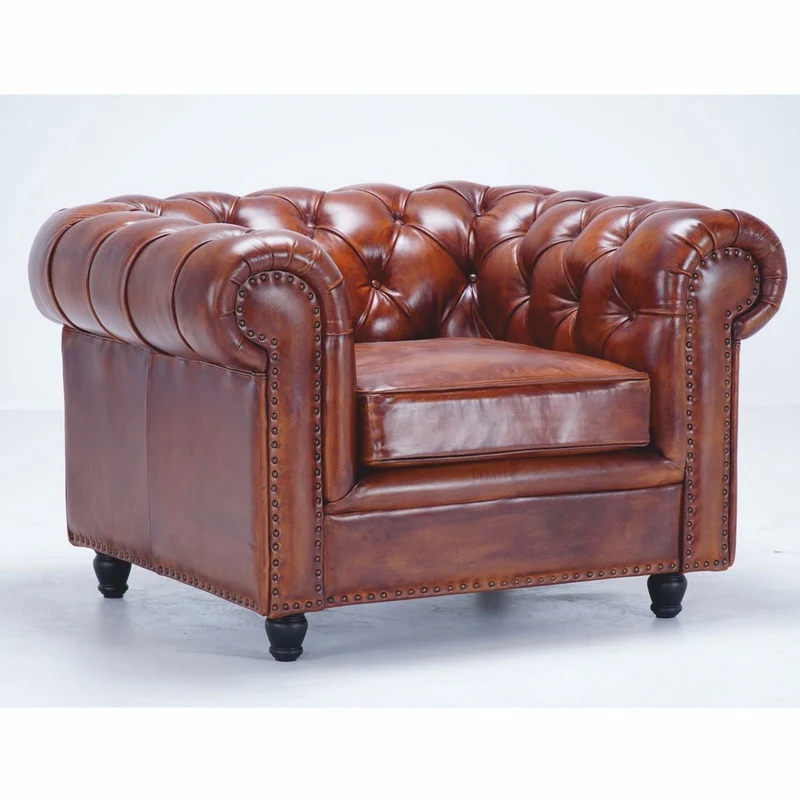 Casa Padrino Luxus Chesterfield Leder Sessel Vintage Braun / Schwarz 130 cm - Echtleder Möbel