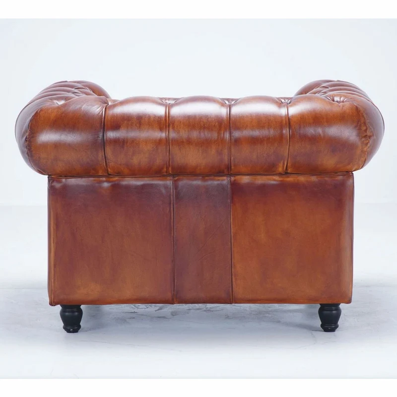 Casa Padrino Luxus Chesterfield Leder Sessel Vintage Braun / Schwarz 130 cm - Echtleder Möbel
