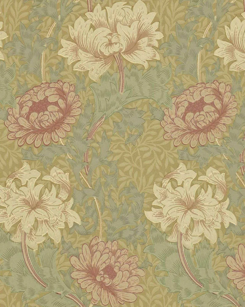 William Morris & Co. Tapet - Chrysanthemum Pink/Yellow/Green