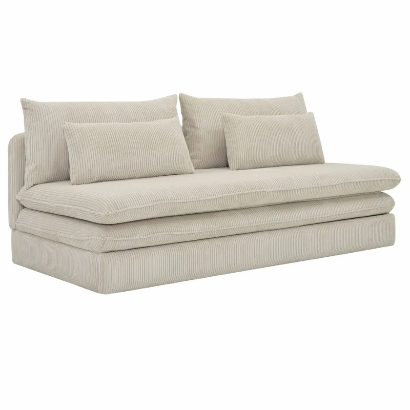 Casa Padrino Schlafsofa Hellbeige 190 cm - Ausklappbares Wohnzimmer Sofa