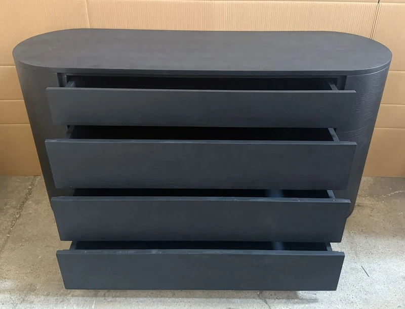 Casa Padrino Luxus Kommode mit 4 Schubladen Schwarz 140 cm - Massivholz und Metall