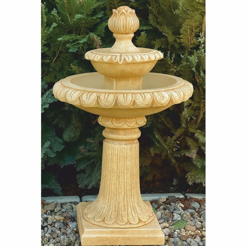 Casa Padrino Barock Springbrunnen Beige Ø 51 x H. 91 cm - Garten Deko Brunnen