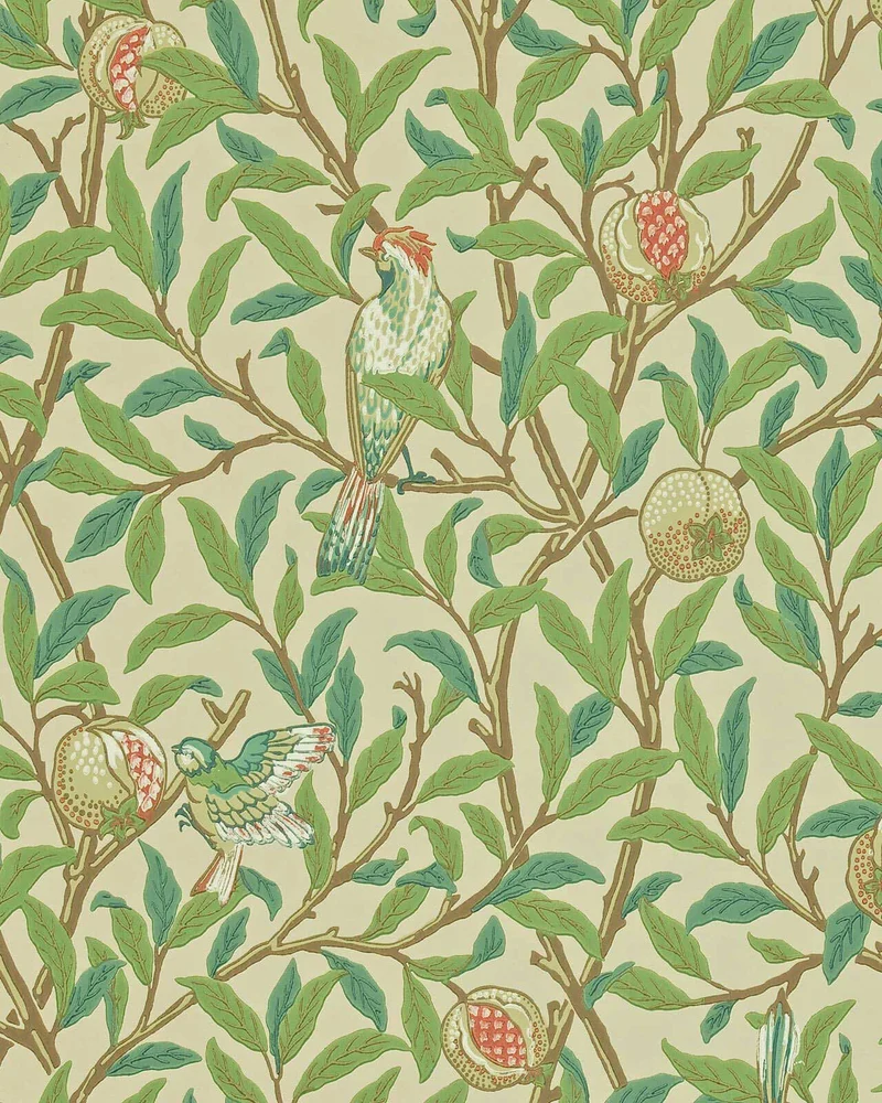 William Morris & Co. Tapet - Bird & Pomegranate Bayleaf/Cream