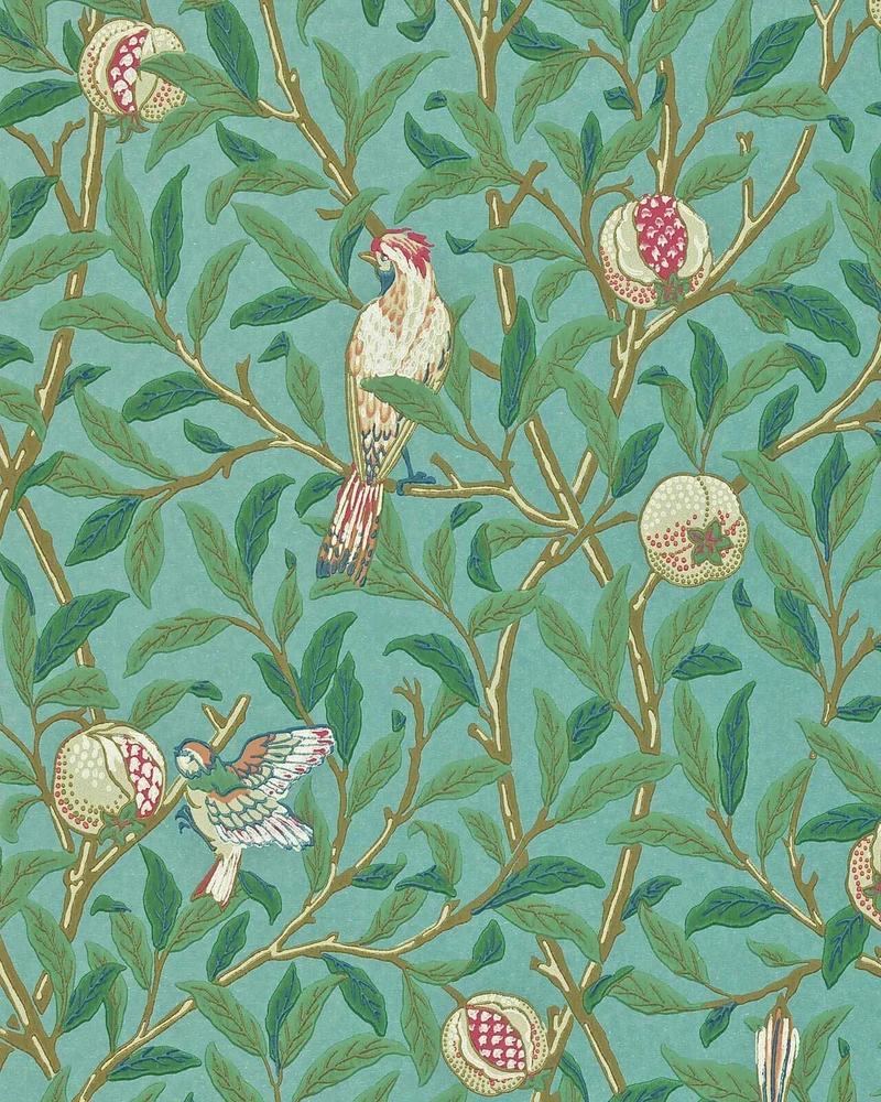 William Morris & Co. Tapet - Bird & Pomegranate Turquoise/Coral