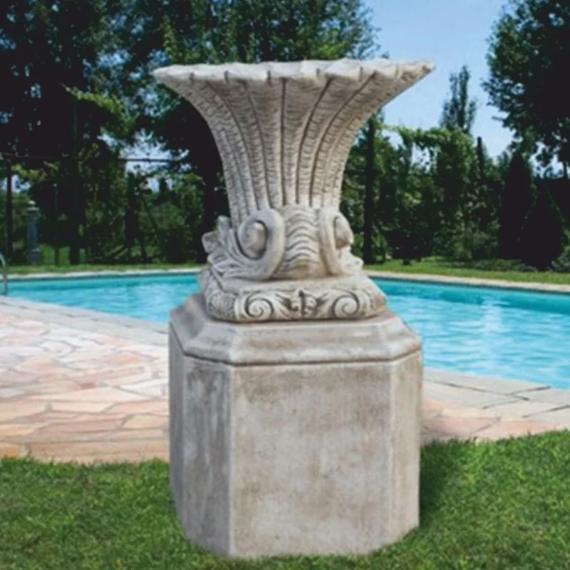 Casa Padrino Luxus Barock Blumentopf mit Sockel Grau H. 136 cm - Made in Italy