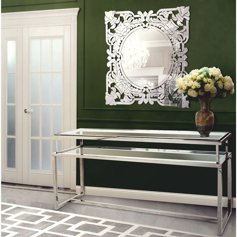 Casa Padrino Luxus Edelstahl Konsole mit Glasplatten Silber 160 cm - Luxus Interior