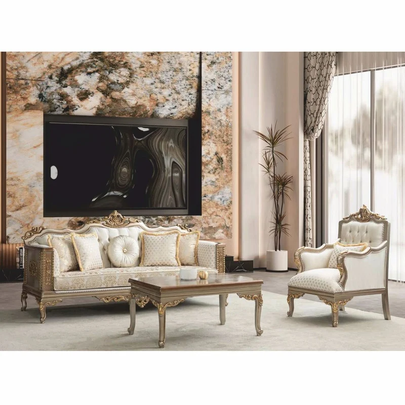 Casa Padrino Luxus Barock Wohnzimmer Sofa Creme / Grau / Gold 220 cm - Barock Möbel